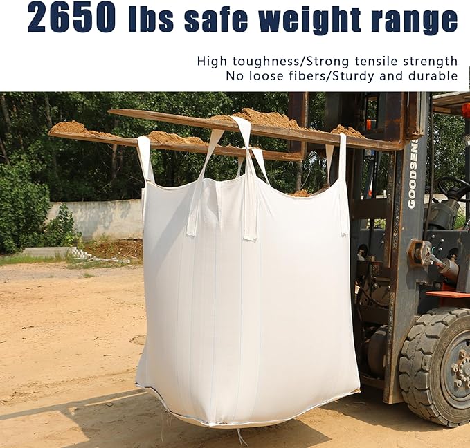 FIBC Bulk Bag - 2650 lbs Capacity, 39x39x39 inches, Polypropylene (PP), Open Top, White, Rectangular, Reusable, 1-Pack