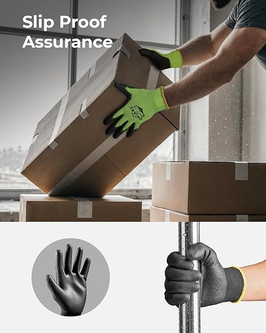 OKIAAS Work Gloves for Men，Ultra Thin and Lightweight Working Gloves with Grip, Bulk Case of 60 Pairs Construction Gloves with Polyurethane Coating, Safety Gloves for Light Duty Work (Black, Medium)