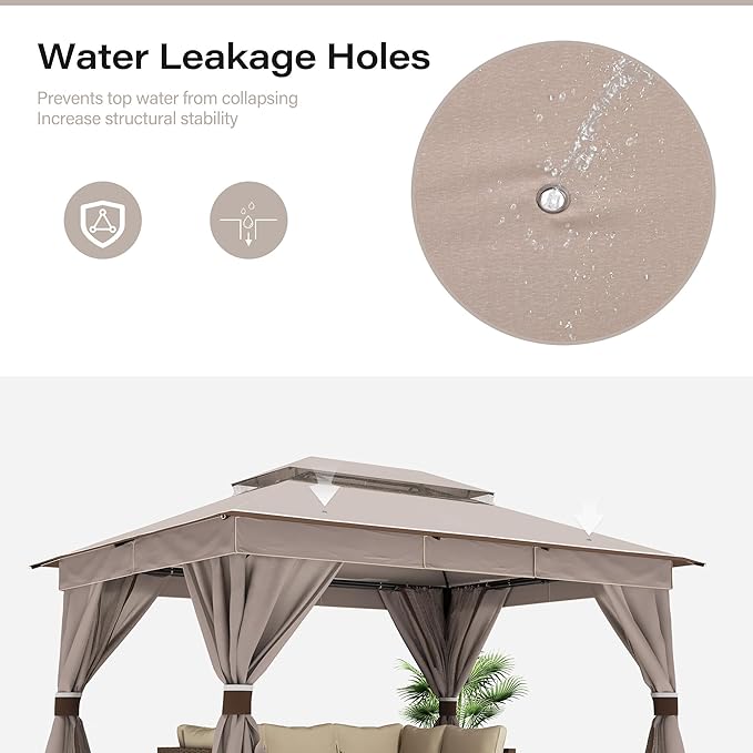 LAUSAINT HOME Outdoor Patio Gazebo 10'x13' with Expansion Bolts, Heavy Duty Party Tent & Shelter with Double Roofs, Mosquito Nettings and Privacy Screens for Backyard, Garden, Lawn