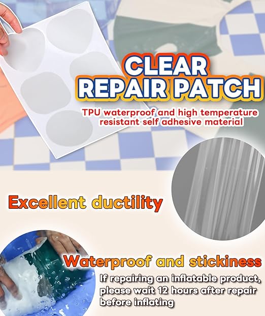 Heavy Duty Repair Patch Kit for Bounce House, Fabric, Tent, Canvas, Canopy, Pool Floats, RV Awning, Boat Covers, Waterproof, Clear and Black, 12PCS