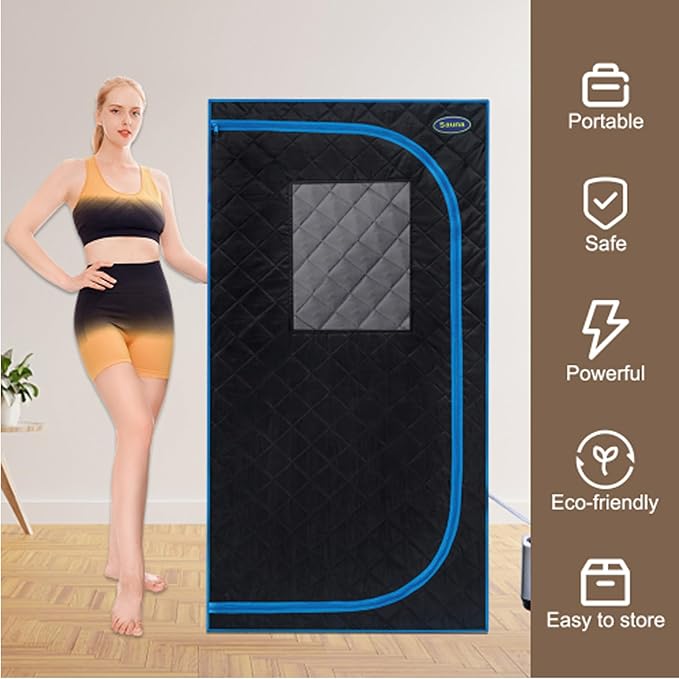 Portable Black Mini Plus Style Steam Sauna Tent–Personal Home Spa, with Steam Generator, Remote Control, Foldable Chair, PVC Pipes. Easy to Install,Fast Heating, with FCC & UL Certification.