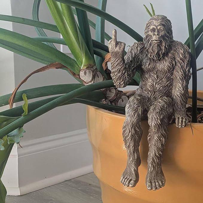 John Bernard & Company Bigfoot The Rude ‘Flipping The Bird’ Sasquatch Yeti Statue/Figurine Indoor/Outdoor Sculpture for Patio, Deck, Home, Office 10 in H Shelf Sitter Figurine (Stonewash)