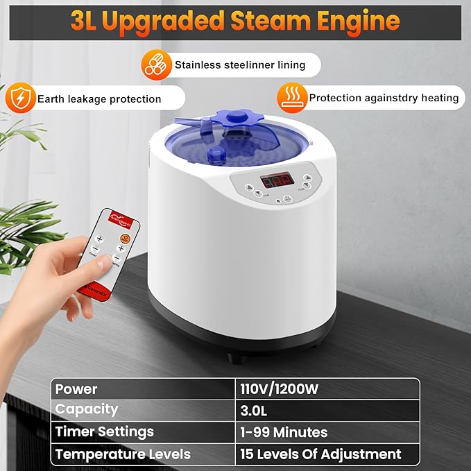 Infrared Home Steam Sauna Box, Portable Personal Full Body Sauna Spa Tent at Home for Relaxation with 660nm Red Light Therapy Lamp, 3L Steamer, Folding Chair, 15 Levels