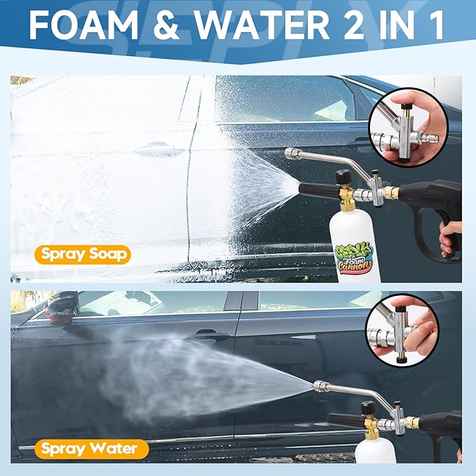 Foam Cannon for Pressure Washer, Dual Connector Foam Gun with 5 Nozzle Tips, 3/8" Swivel Quick Connect, M22-14mm & M22-15mm Fittings