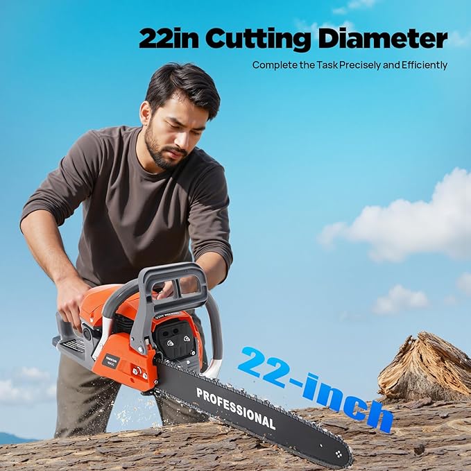 Gas Chainsaw, 2Stroke/4Stroke Gasoline Chainsaw Power Chain Saws Handheld Cordless Petrol Chainsaws For Wood Cutting Forest Felling Tree Pruning Shrub Pruning (2Stroke 22In 2800W 60CC)