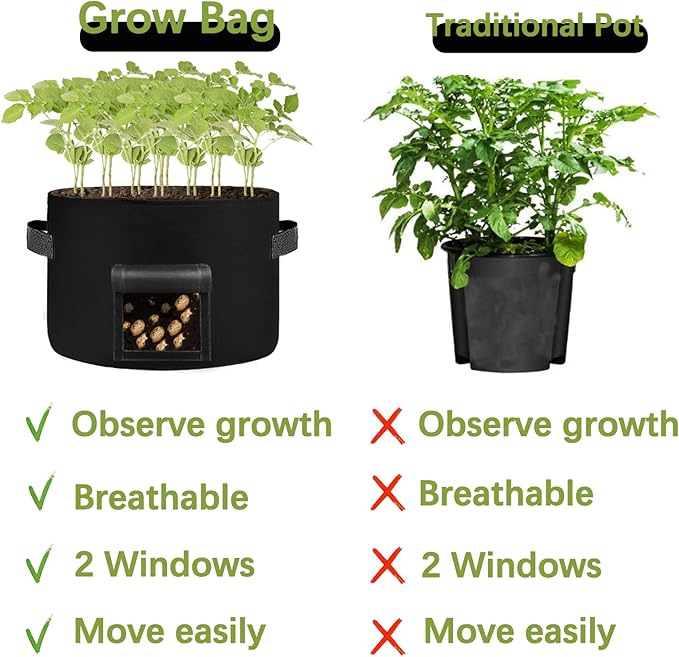 TCBWFY 20Gallon Potato Grow Bags with 2 Flaps,4 Pack Heavy Duty 14oz/yd² Potato Grow Bags,Planting Bag with Sturdy Handles and 2 Harvest Windows,Vegetable Grow Bags for Planting Potato,Carrots