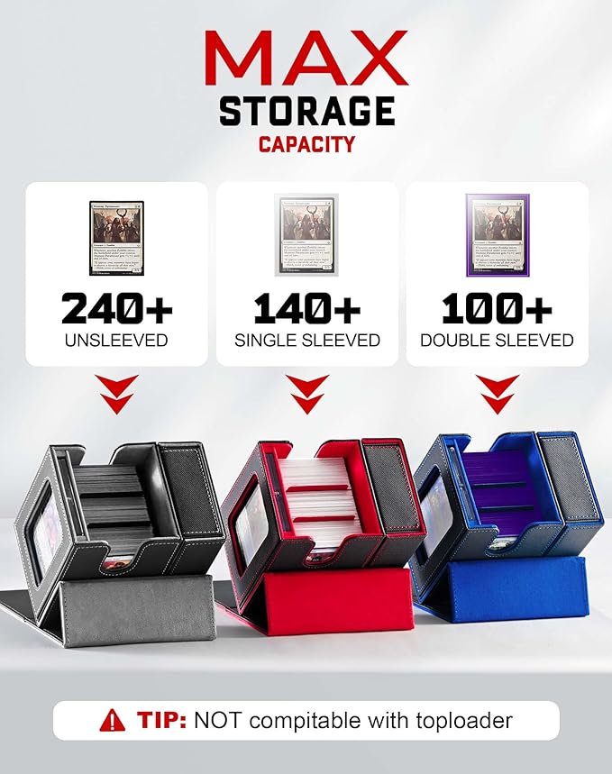 ZLCA MTG Commander Deck Box with Display Window, Deck Box Holds 100 Double-Sleeved with Dice Tray & 35pt Magnetic Card Holder（Black& Red）