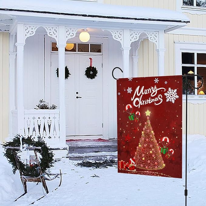Merry Christmas Garden Flag 12 x 18 Inch Vertical Double Sided Glowing Xmas Trees Landing Gift Boxes Winter Holiday Decoration Outdoor Yard Lawn Flag