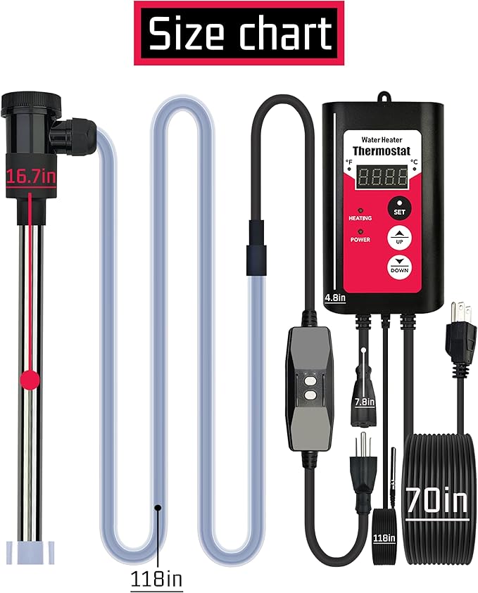 1800W Immersion Water Heater Portable Electric Hot Tub & Pool Fully Submersible Water Heater with Thermostat, GFCI Leakage Protection for Bathtub, Buckets, Swimming Pool, Baptistry, Pools
