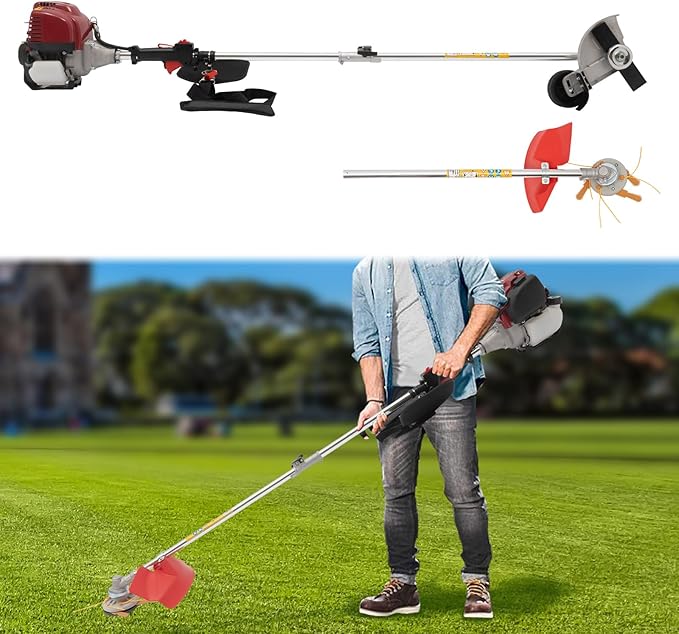 36CC Weed Wacker, 750W Gasoline Grass Trimmer, 8500R/Min Lawn Brush Cutter, 4-Stroke Garden Mower with Grass Baffle & Funnel for Lawn Pond Side Weed Removal Landscaping