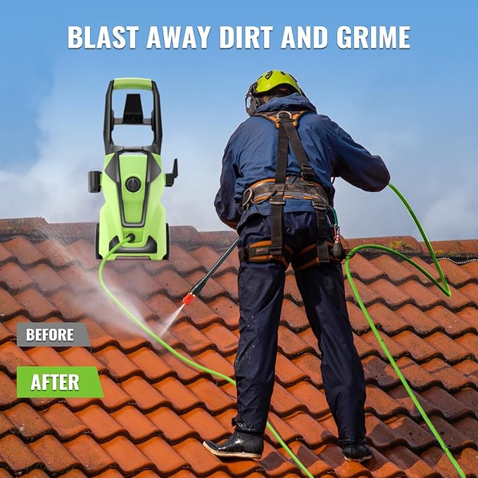 Professional Pressure Cleaner, 5000PSI Power Cleaner with Foam Cannon,4 Nozzles,33FT Hose and Soap Bottle, Car/Driveway/Patio Clean,Green