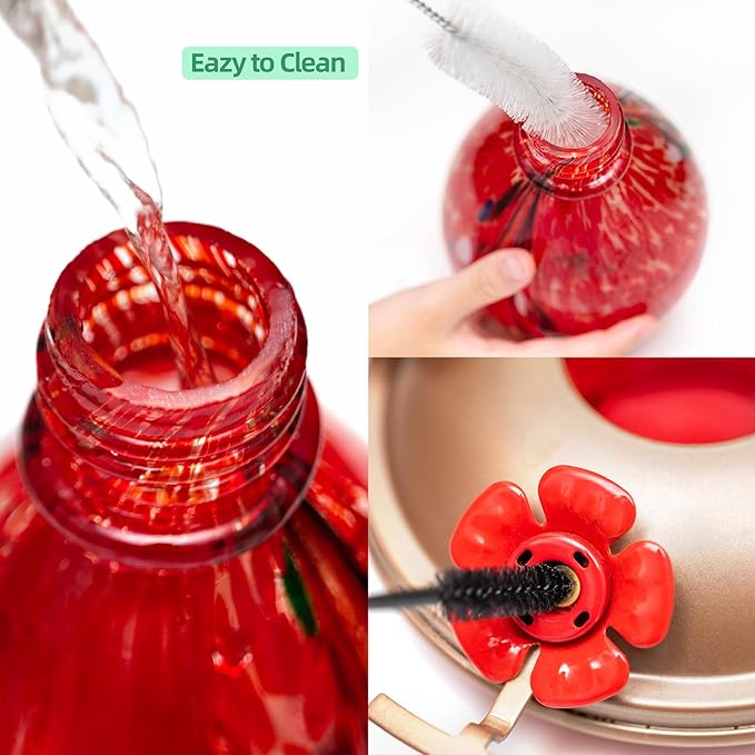 2 Packs Hummingbird Feeder for Outdoors Hanging, 34OZ & 32OZ Hand Blown Glass Hummingbird Feeders for Outside, Red & Teal