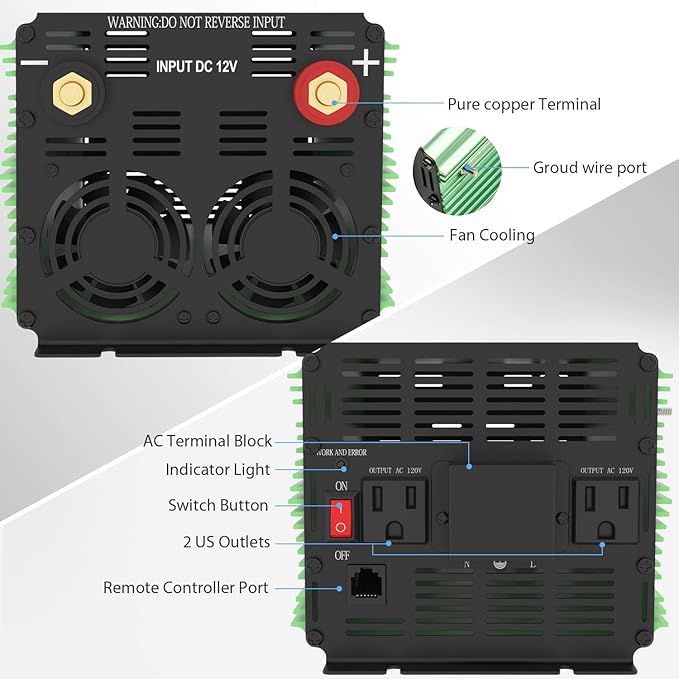 EDECOA 3000 Watt Power Inverter DC 12V to AC 110V 120V 3000W Converter for Car Truck RV with LCD and Dual USB Romte Controller (ETRC Remote)