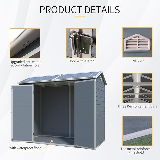 LANTRO JS Plastic Storage Shed with Floor, Resin Shed with Floor, 8x4FT Outdoor Shed with 2 Windows and Lockable Door Sheds for Garden Tools, Bike