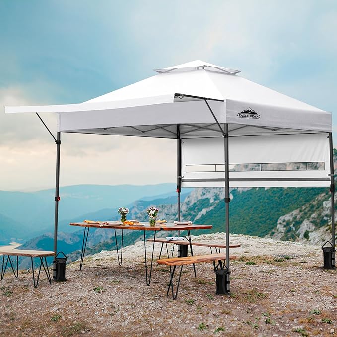 EAGLE PEAK 17x10 Pop up Gazebo Canopy Tent Outdoor Instant Canopy Shelter with Adjustable Dual Half Awnings (White)