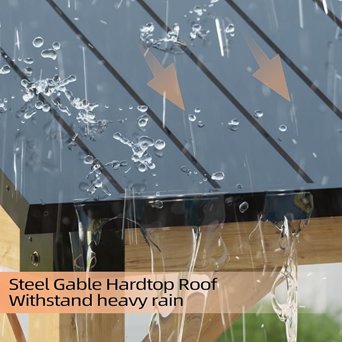 10x12 ft Wood Gazebo, Hardtop Gazebo with Galvanized Steel Peak Roof, Outdoor Pavilion for Snow Support, Wind Resistance, UV Protection, Shade for Garden, Patio, Deck