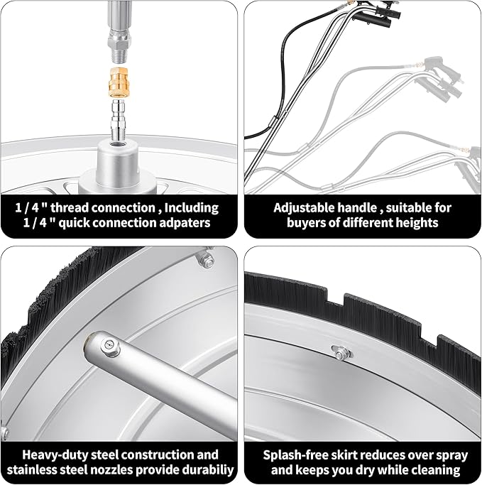 24" Pressure Washer Surface Cleaner with 4 Wheels - Stainless Steel Dual Handle Surface Cleaner for Pressure Washer Attachment for Concrete, Patio, Sidewalk, Deck and Driveways