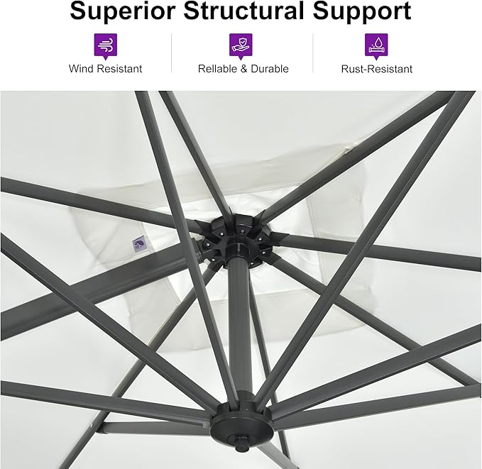 PURPLE LEAF 8 Feet Patio Umbrella Outdoor Cantilever Square Umbrella Aluminum Offset Umbrella with 360-degree Rotation for Garden Deck Pool Patio, White