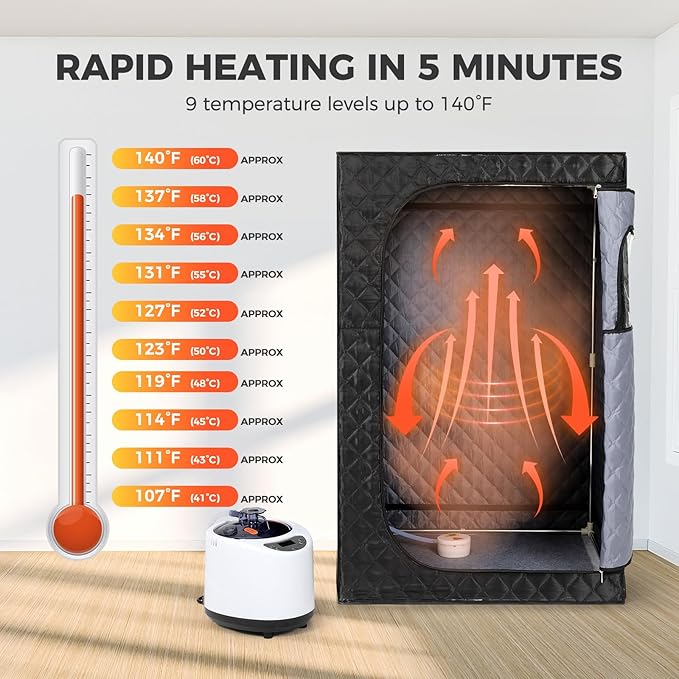 Upgraded Version Portable Sauna for Home Full Body Personal Sauna Steam Sauna Tent at Home Spa with 2.6L 1000W Steam Generator, 90 Minute Timer, Foldable Chair, Remote Control, Sauna Box(Black)