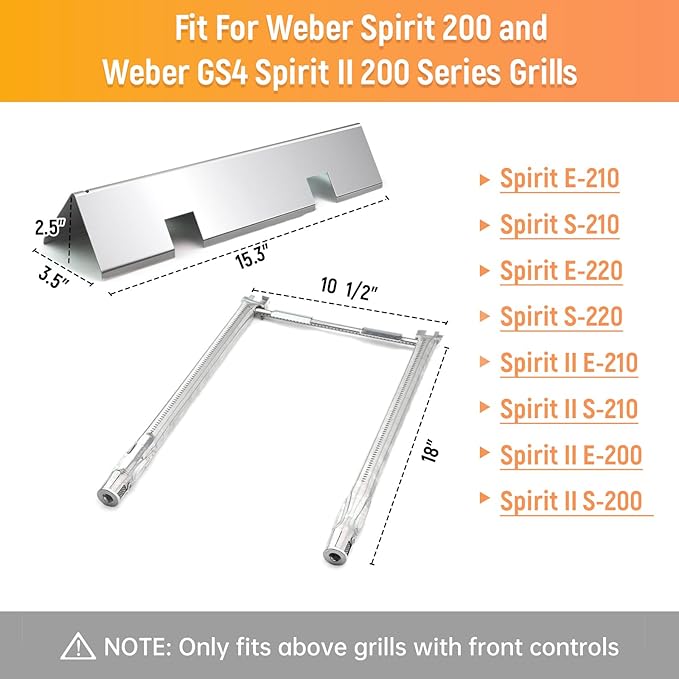 Spirit E-210 Grill Replacement Parts for Weber Spirit E-210 Grill Replacement Parts Spirit I & II 200 Series GS4 E210 S210 E220 Grill Parts 15.3" Flavor Bars, 7635 Flavorizer Bars 69785 Grill Burner