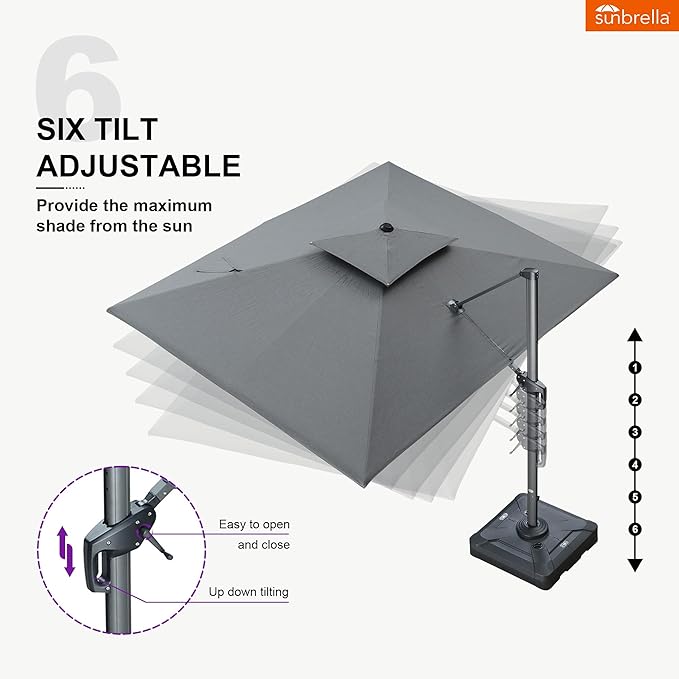 PURPLE LEAF 9' X 12' Sunbrella Patio Umbrella Cantilever Outdoor Double Top Large Rectangle Umbrella Heavy Duty 360° Rotation Offset Hanging Umbrella for Garden Deck Pool Backyard Cast Slate