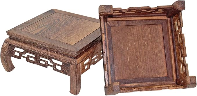 GOLDY&WENDY Solid Wood Ornaments Base Chicken Wing(Ji Chi) Wood Curved Feet Square Display Stand Practical Teapot Vase Bonsai Pedestal