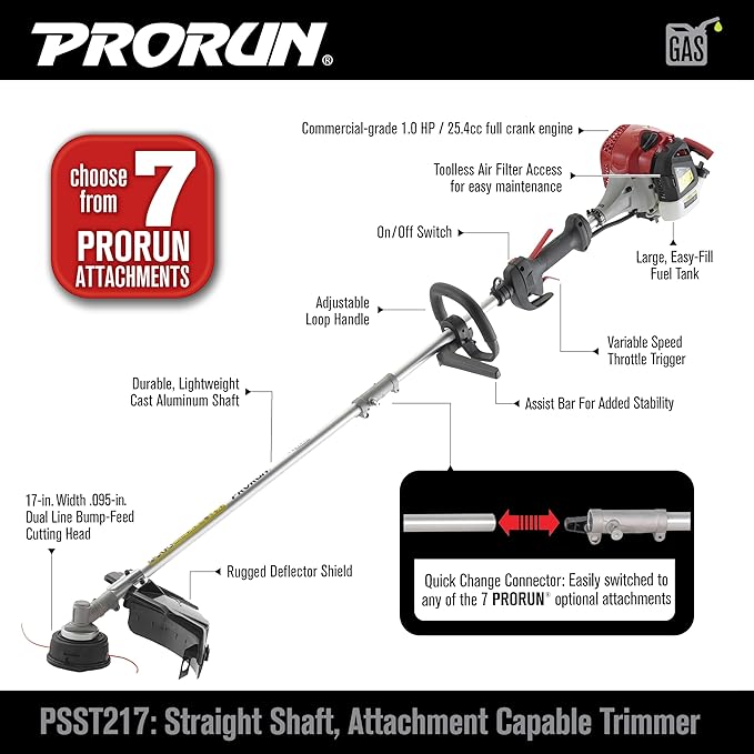 PRORUN 25.4cc 17-in. Gas-Powered 2-Cycle Straight Shaft Trimmer