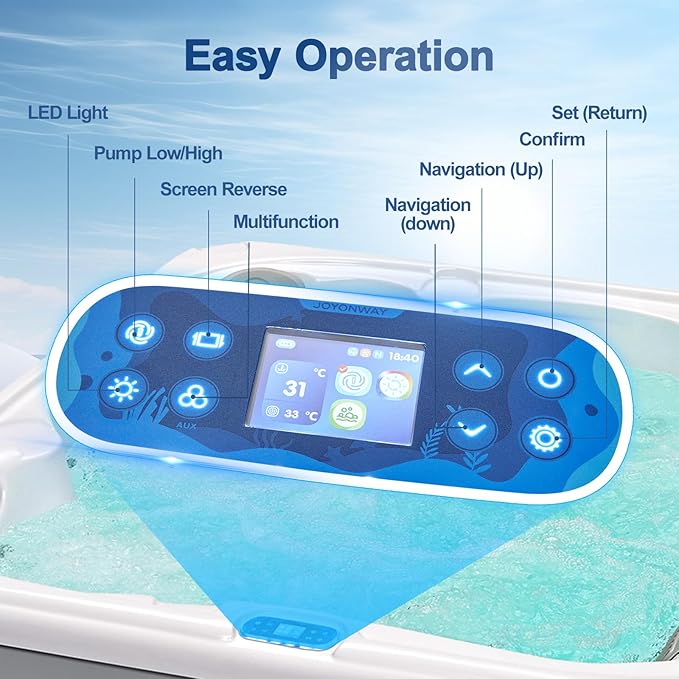 OCEAN FUTURE Hot Tub, 6 Person Indoor Outdoor Hot Tub Spa, Outdoor Spa 240V, Massage Tub with 35 Jets, LED Lighting, Headrests, Outdoor Spa 85" x 85"