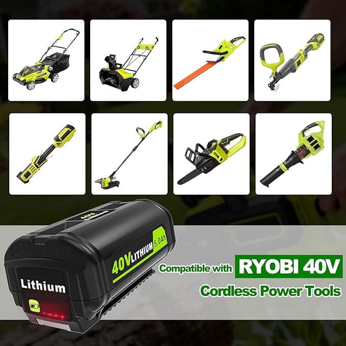 5.0Ah Replacement for Ryobi 40V Battery Lithium Ion Compatible with Ryobi Battery 40V Cordless Power 40 Volt Battery OP4040 OP40401 OP4026 OP40261 OP4050 OP40201 OP40601