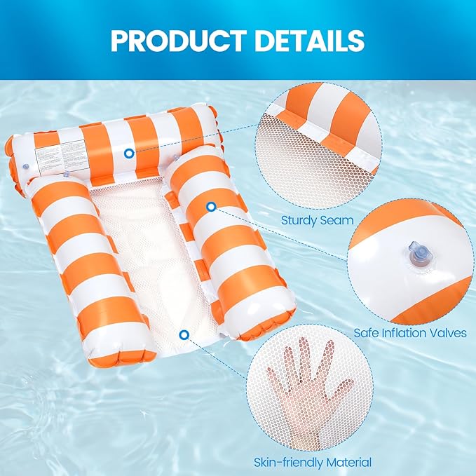 2 Pack Inflatable Pool Floats 4-in-1 Pool Hammock with Bottom Mesh 3 Tubes Inflatable Hammock for Adults,Portable Floating Chair Bed for Travel, Swimming Pool Hot Tub