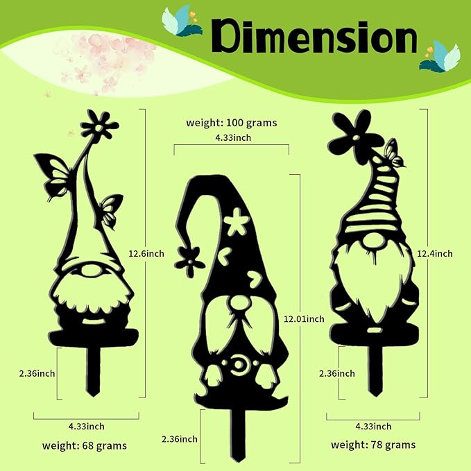 Metal Garden Gnomes Decor (3 Pack) - 12.5" Large Outdoor Decorative Stakes,Steel Funny Gnome Statues for Yard Art, Patio, Lawn, Spring & Easter Outdoor Decorations