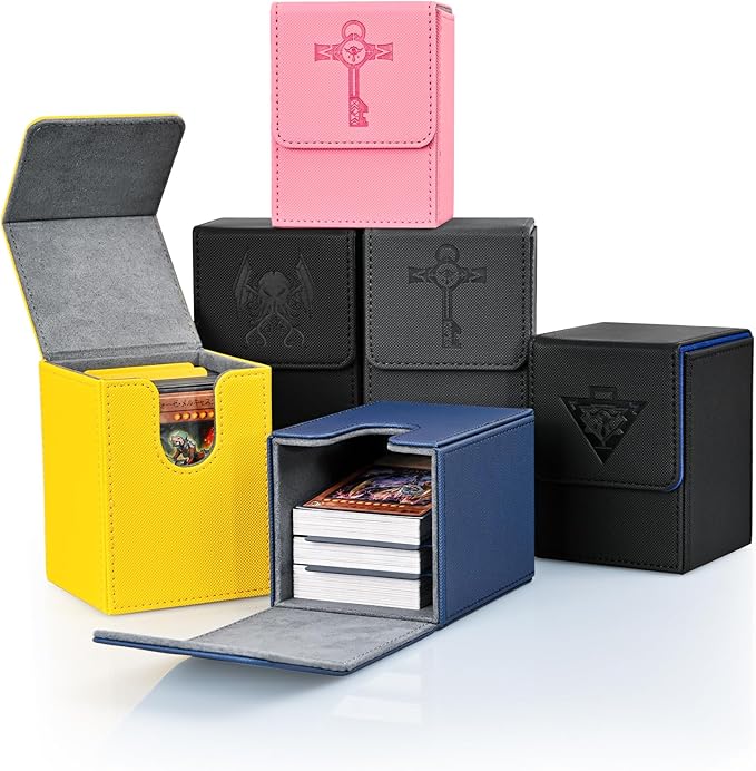 ZLCA Card Deck Box for MTG Yugioh TCG, Storage Case with Dividers Holds 100+ Sleeved Cards, Premium Case Compatible with CCG Trading Cards (Navy, Puzzle)