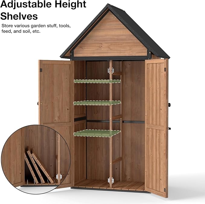 Outdoor Storage Shed with Strongest Metal Frame, Storage Cabinet with Floor, Weatherproof Tool Shed with Adjustable Shelfs, Lockable Metal Garden Shed Steel for Backyard Patio (Light Brown)