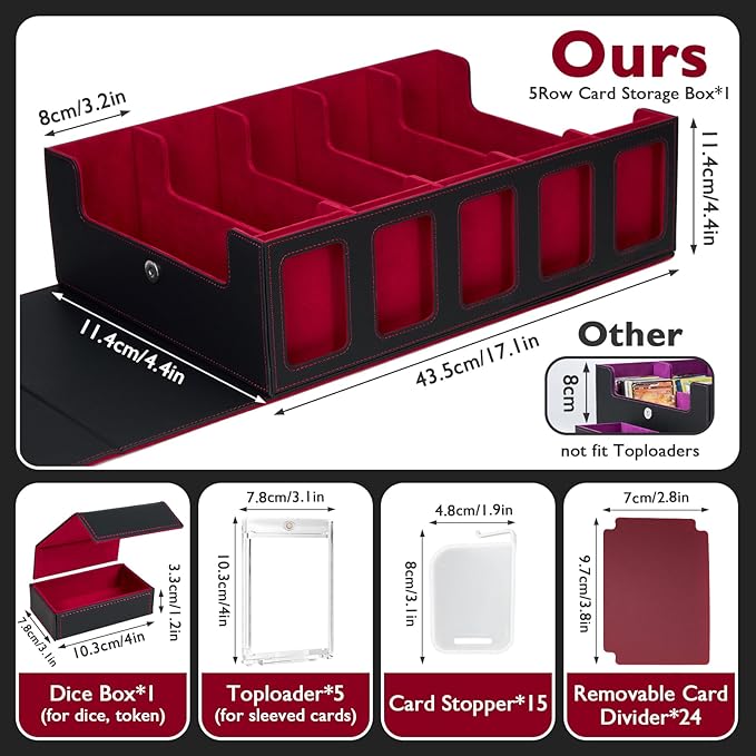 Larger Trading Card Storage Box for Top Loaders, 3900+Card Deck Case with Portable Handle & Commander Display, 500 Sleeves, 5 Toploaders, 15 Stoppers, 24 Dividers, 1 Dice Tray, for MTG/TCG Magic Cards