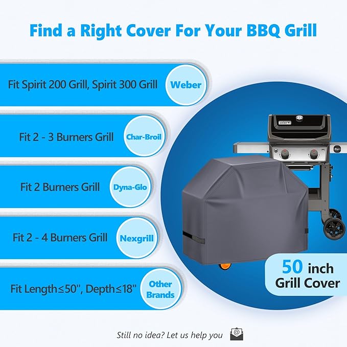 Grill Cover 50 Inch - Superior BBQ Cover for Weber Spirit Grill - 600D Outdoor Grill Cover for Weber Spirit 2 - Barbecue Cover Heavy Duty Waterproof Fit Weber Spirits ii 200 and Spirit 300