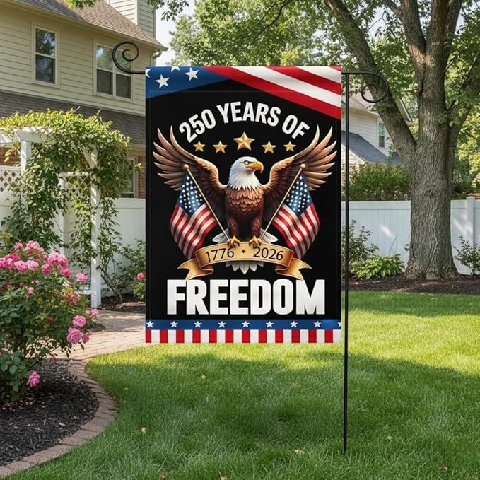 America 250 Years Garden Flag,250th Anniversary USA Double-Sided Cotton Linen Flags with Eagle Design,1776-2026 No Kings of Freedom (C_1 x 1.5 ft)