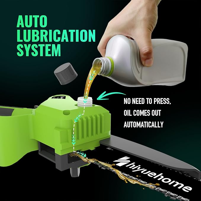 Mini Chainsaw 8inch, Chainsaw Cordless w Automatic Oiler, Handheld Electric Power Chain Saw w Security Lock, Brushless Motor,Chainsaws for Wood/Trees Trimming (Green - 2 batteries, 8 INCH)