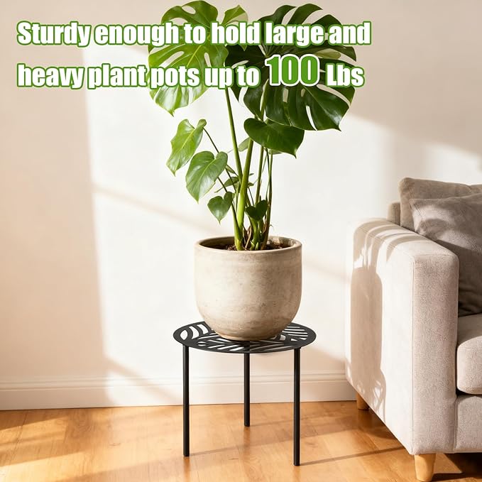 5-Pack 12 Inches Large Heavy-duty Metal Plant Stands Flower Pot Holder for Indoor Outdoor Rust-proof Potted Planter Riser Modern Round Corner Stand Shelf for Living Room Patio Garden Yard, Black, 12" D x 12" H