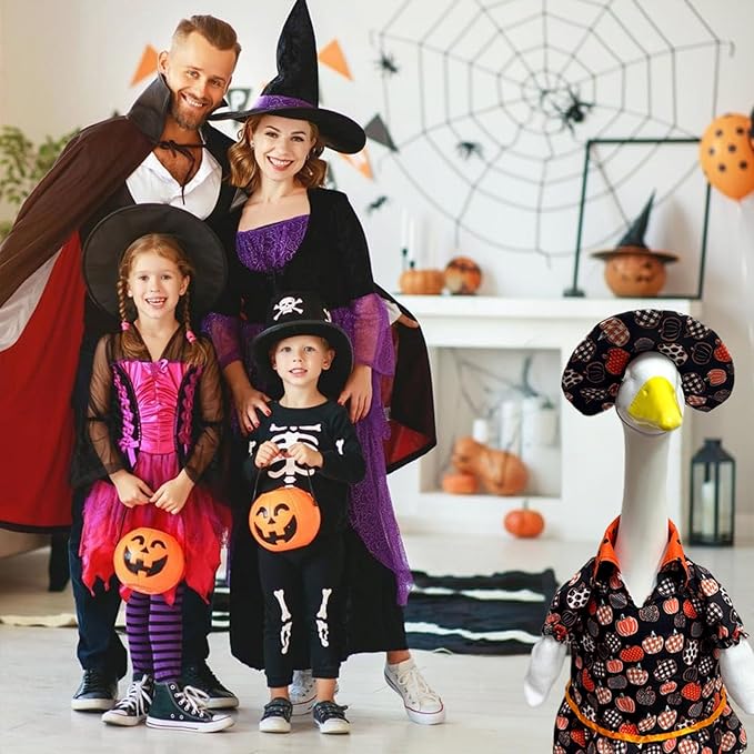 Halloween Porch Goose Outfit Set for 23'' Plastic Statue Lawn Porch Goose Clothes with Fall Pumpkin Skirt Hat Costume for Indoor Outdoor Patio Yard Lawn Art Decor