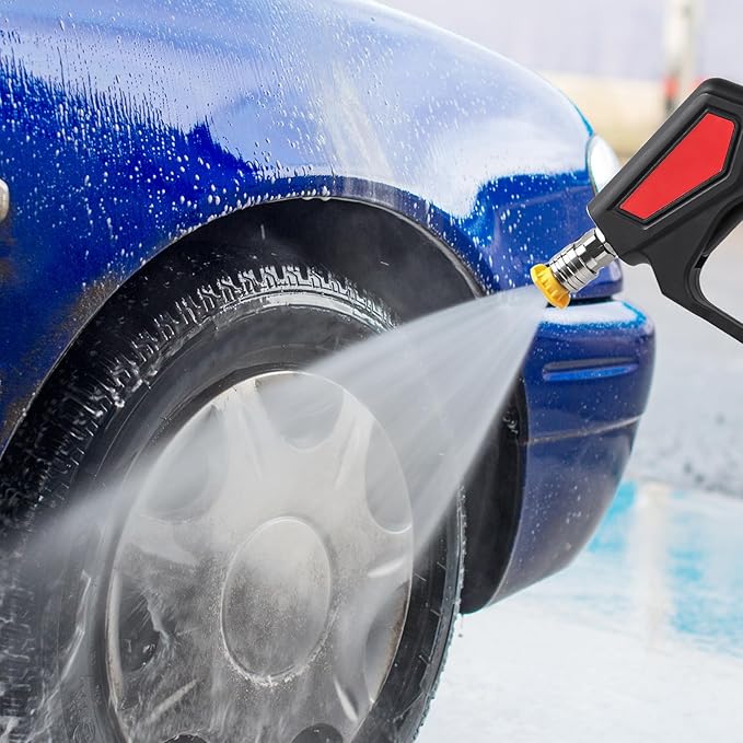Pressure Washer Short Gun with Swivel, 5000 PSI/10.5 GPM High Power Washer Gun with 5 Nozzle Tips, 3/8'' Quick Connect and M22-14mm and M22-15 mm Fitting