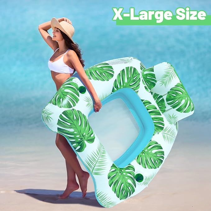 【Upgraded】 Pool Floats Adult with Canopy, XL Inflatable Pool Floaties for Adults Heavy Duty, Pool Chair and Lounge for Swimming in Pool Beach Lake, Float for Pool Floating with Cup Holder, Backrest