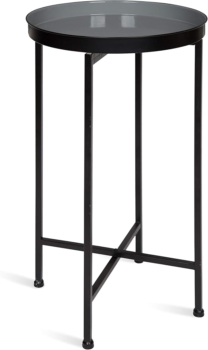 Kate and Laurel Celia Round Foldable Tray Accent Table, 14" x 14" x 25.75", Gray and Black, Modern Minimalist Design and Magnetic Tabletop