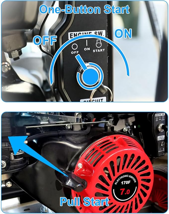 3600 PSI Gas Pressure Washer, One-Button Start 212cc 7HP Engine 3.3GPM, Includes Hose Reel，50 FT 3/8 inch Hose，5 Quick Connect Nozzles，Spray Gun and Wand