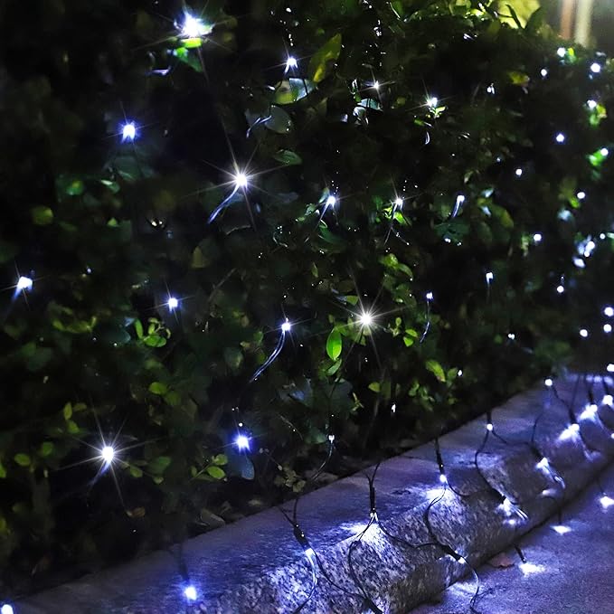 Solar Net Lights Outdoor Mesh Lights Christmas Decorations, 200LED String Tree Wrap Waterproof 19 Modes for Bushes, Fence,Garden, Shrubs,Trunk, Halloween,Xmas Decor (White, 9.8ft x 6.6ft)
