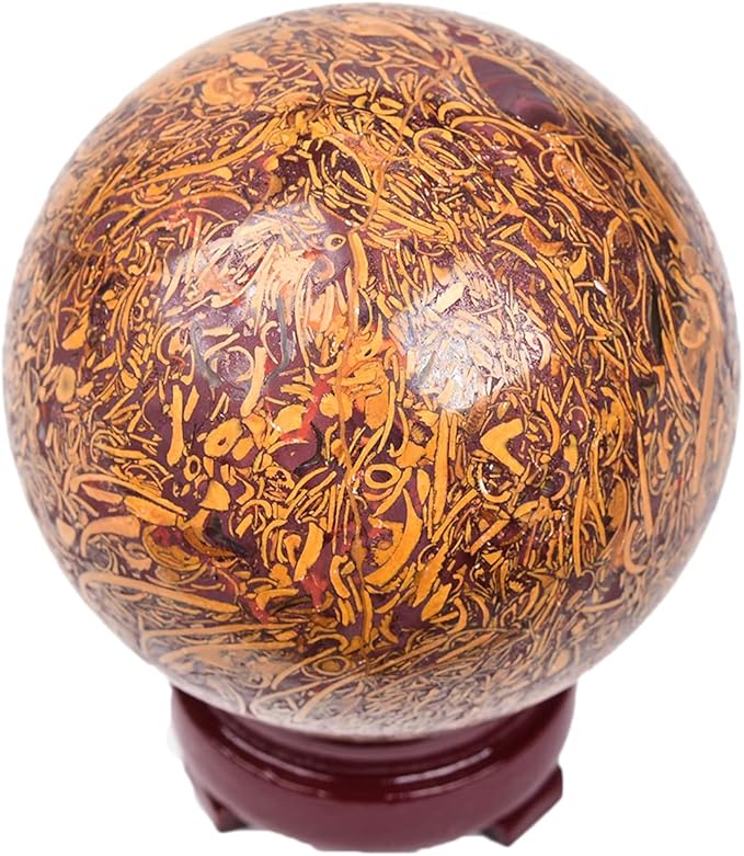 JIC Gem Healing Crystals Sphere Natural Golden Jade Crystal Ball Mineral Quartz Stone With Decorative Stand Home Decoration (70-80mm)
