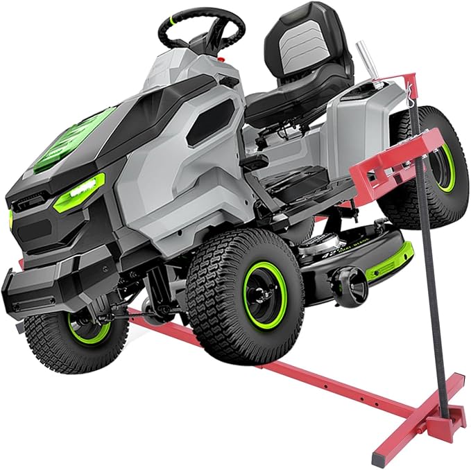 Lawn Mower Lift Jack,880 Lbs Capacity Telescopic Maintenance Jack Lawn Tractor Lift Tools Repair Bracket with Crank Handle,Foldable Ride on Lawn Tractor Lifter for Lawn Mowers and Garden Tractors,Red