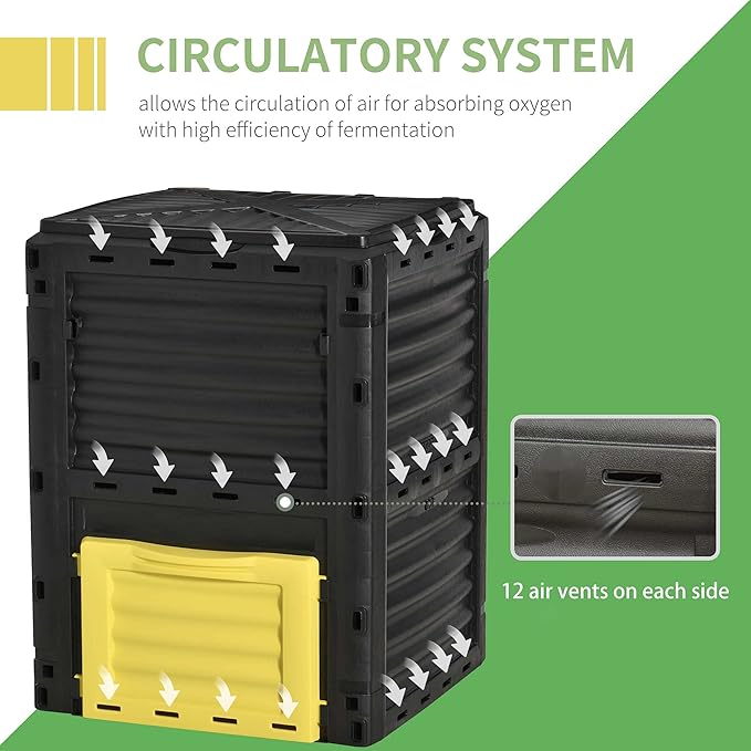 Planters,Garden Compost Bin 80 Gallon Outdoor Large Capacity Composter Fast Create Fertile Soil Aerating Box, Easy Assembly, Yellow