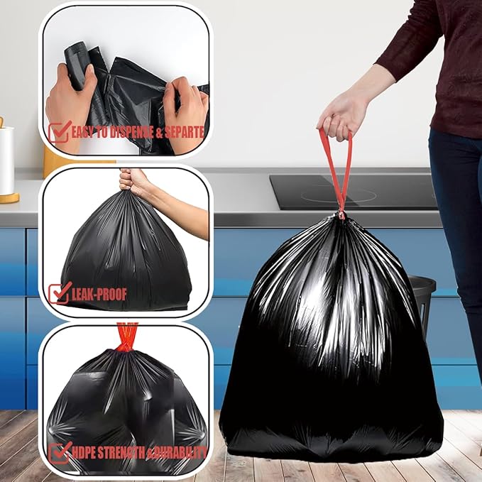 30 Gallon Trash Bags Drawstring, 75 Count Bulk, Black & Unscented, Multi-purpose Garbage Bags Can Liners for Business Home Kitchen Commercial and Industrial