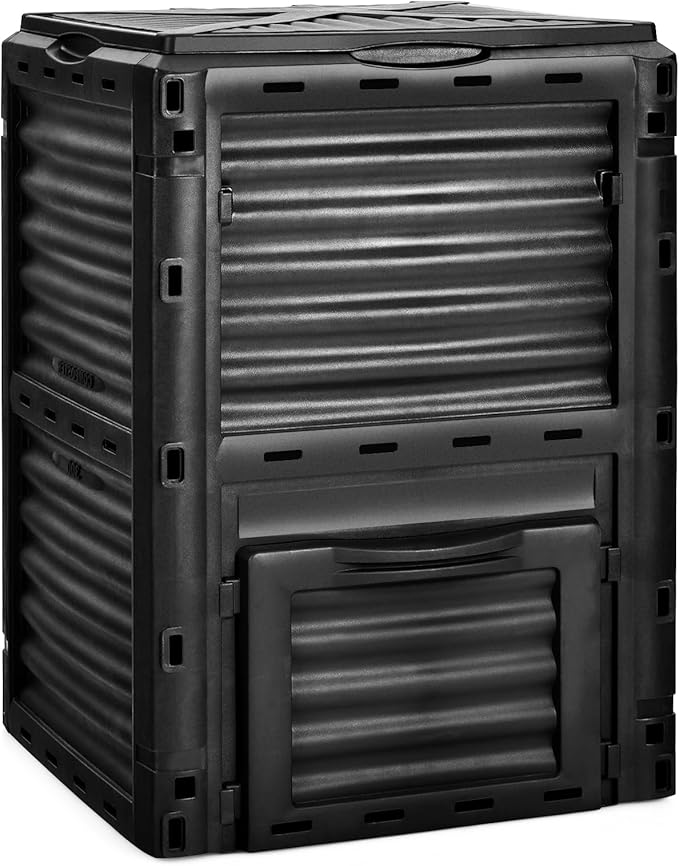 Happygrill Outdoor Compost Bin, Composting Box w/Top Flip Latch-on Lid,80 Gallons Composter for Kitchen Waste & Garden Scraps, Compost Barrel for Fast Creation of Fertile Soil (Black)