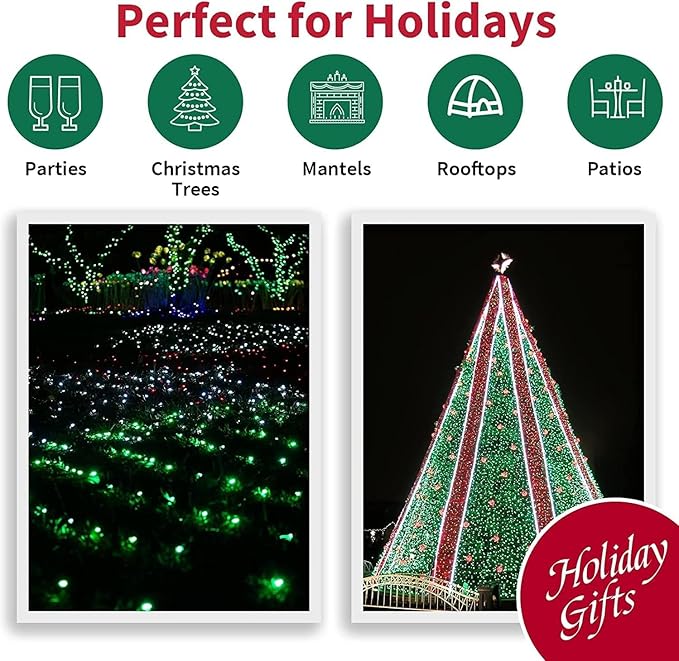 66ft Christmas Decorative Mini Lights,200 LED Transparent Wire Fairy Starry String Lights Plug in, 11 Lighting Modes, for Indoor Outdoor Xmas Tree Wedding Party Decoration (Green)